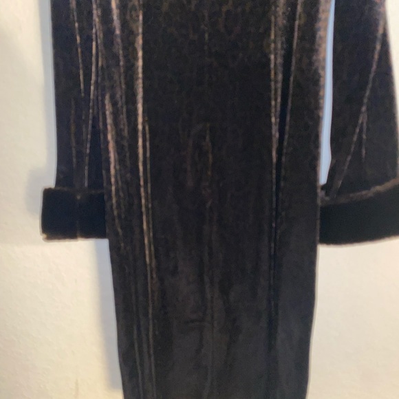 Vintage Joseph Ribkoff Brown Velvet Leopard Print Faux Fur Trim Midi Dress 8 - Picture 9 of 10